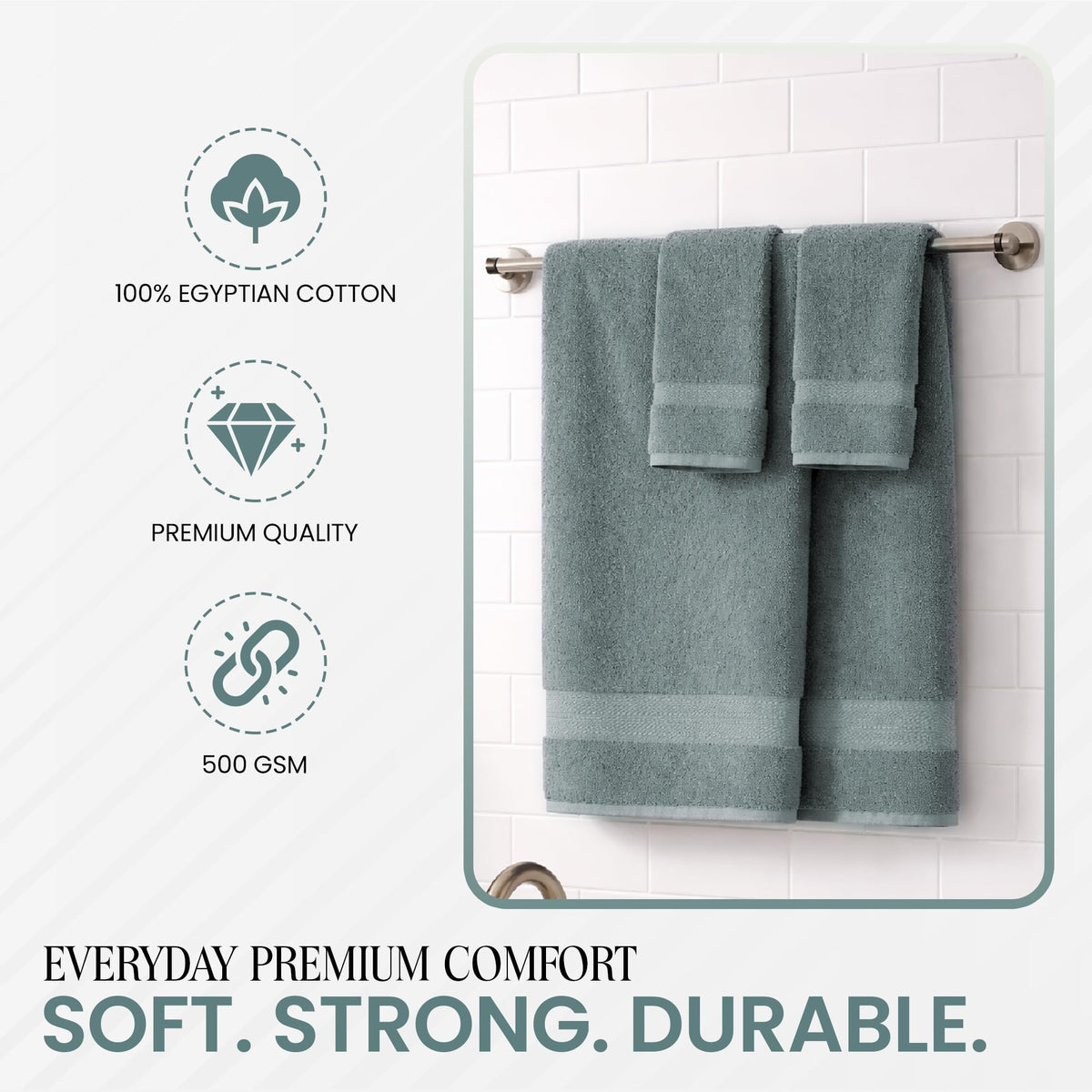 RAYMSTER 8 Piece Egyptian Cotton Towel Set - 2 Bath, 4 Face, & 2 Hand Towels Set for Daily Use - Soft, Highly Absorbent, Quick Dry, and Lightweight - image 2