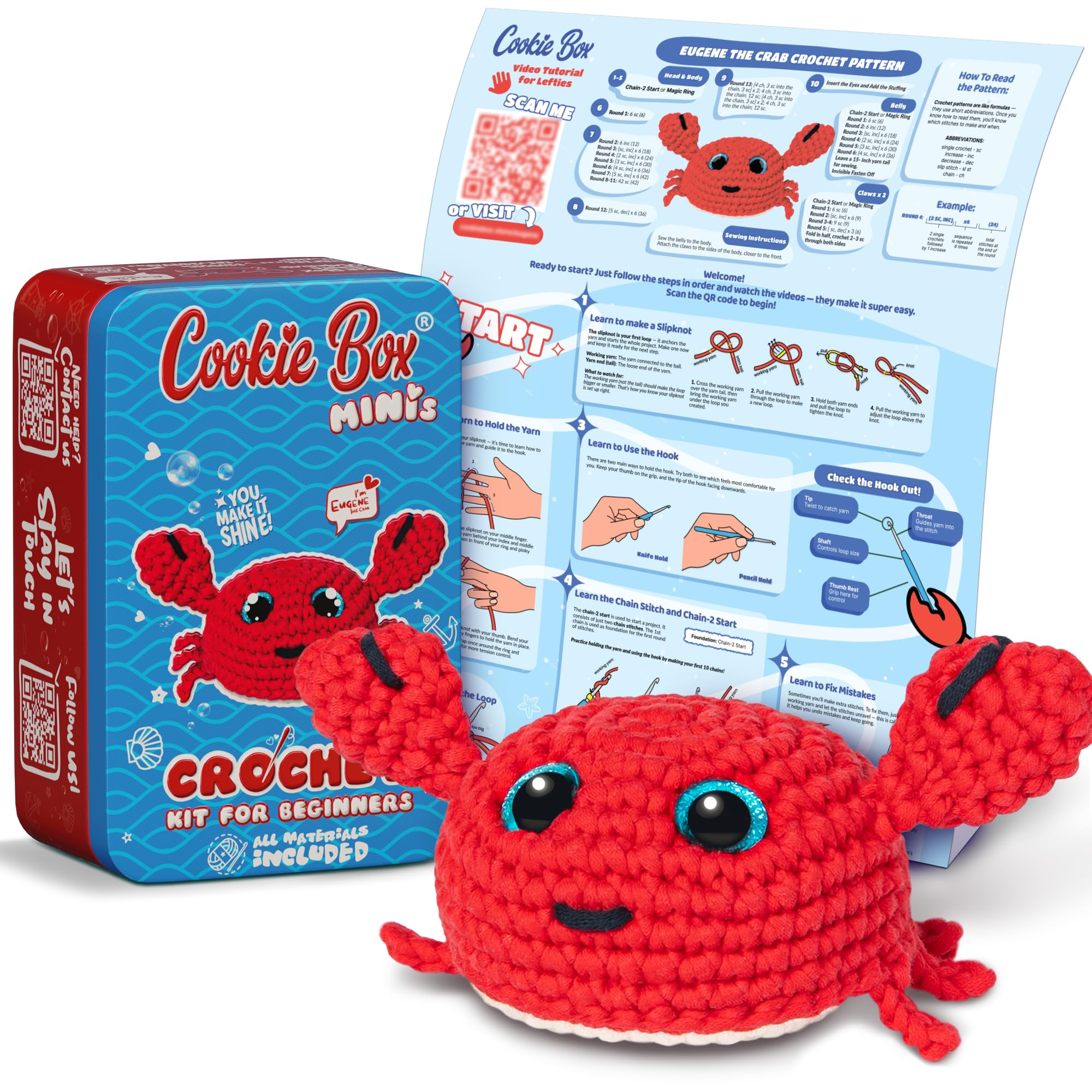 Crab Eugene Amigurumi Crochet Kit for Beginners – DIY Plushie