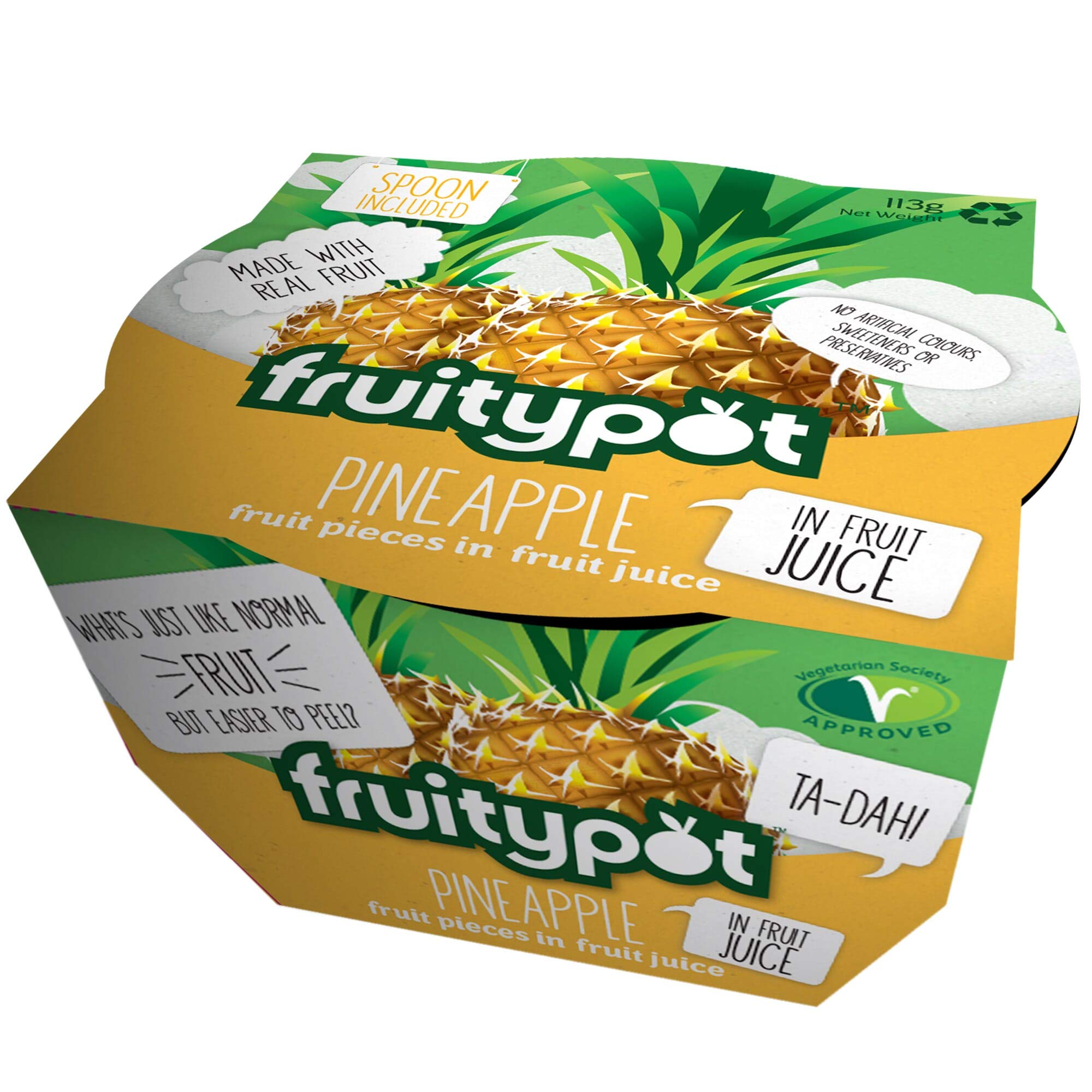 Fruitypot Pineapple in Juice - Healthy Fruit Snack Pots, 18 x 113g