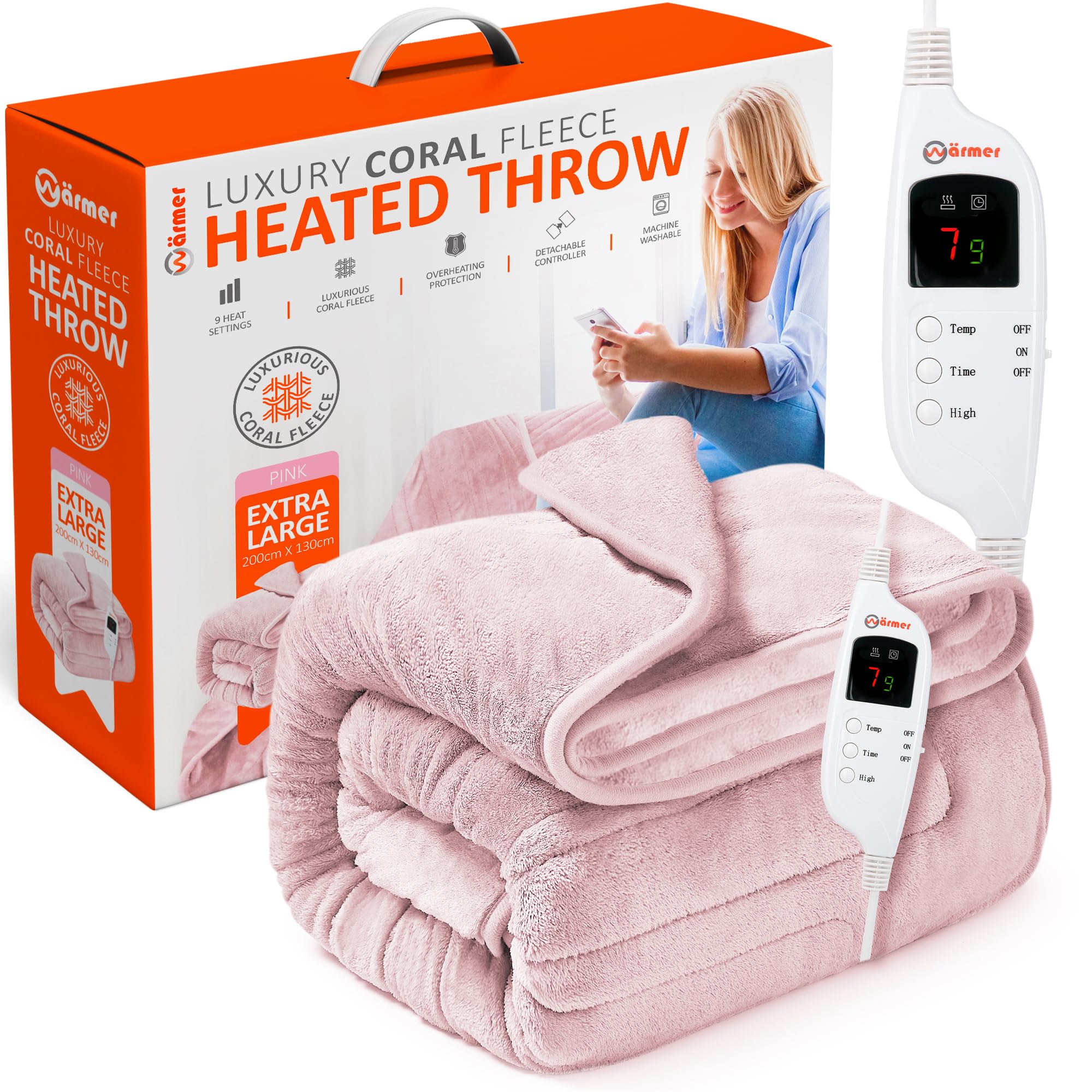 Wärmer Electric Heated Throw Blanket – 9 Heat Settings – 160cm x 120cm