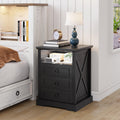 FREDEES LED Bedside Table with Charging Station, Black - image 1