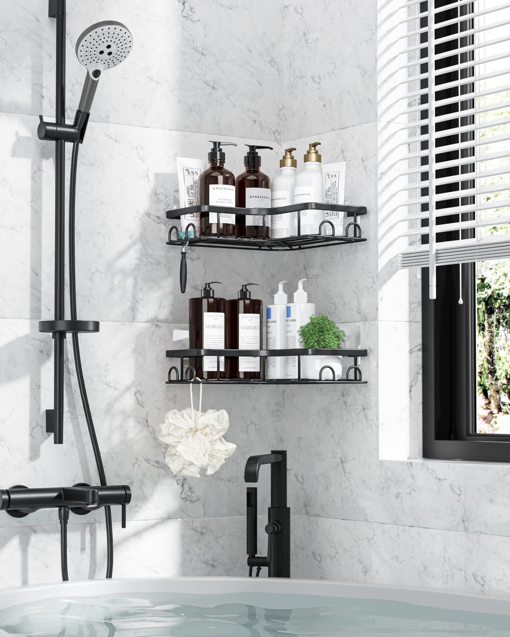 Kitsure Corner Shower Caddy, Rustproof Adhesive Shelf, Large, Black - image 2