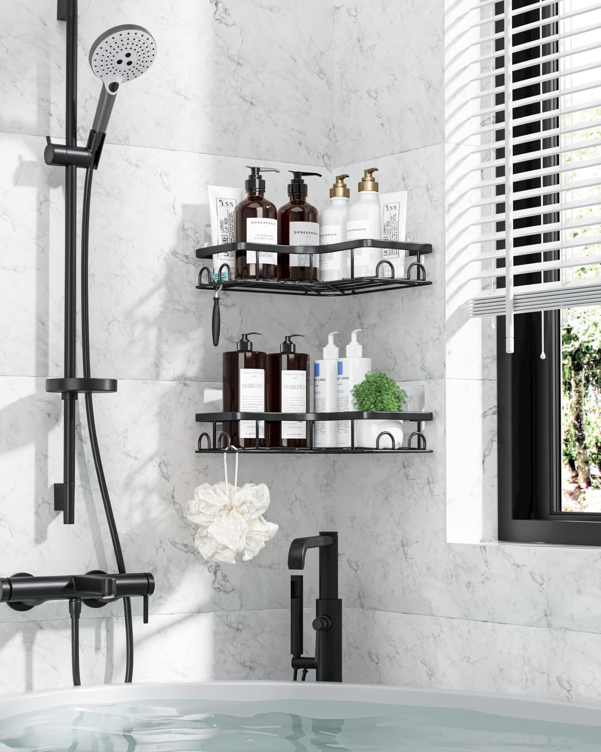Kitsure Corner Shower Caddy, Rustproof Adhesive Shelf, Large, Black - image 2
