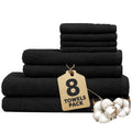 Novo Home 8-Piece Cotton Bath Towel Set – Soft & Absorbent Black Bale