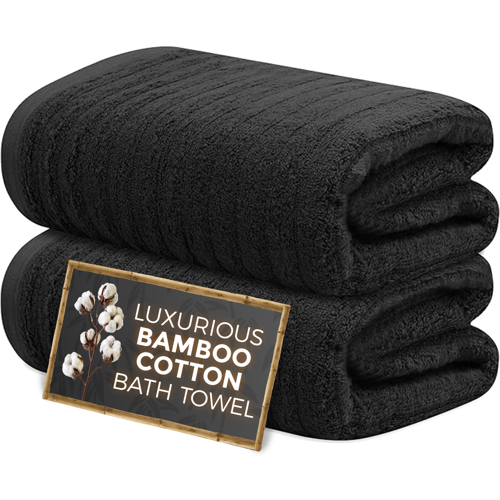 Towelogy Bamboo Cotton Bath Towels - Set of 2 (70x120 cm) - Noir