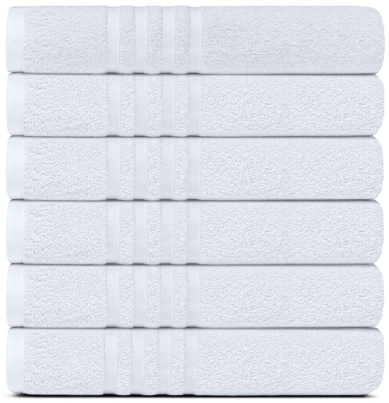 Wealuxe 100% Cotton Bath Towels – 6 Pack Soft Absorbent White Towel Set