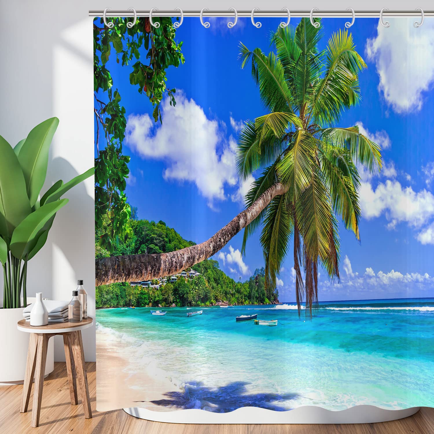 ASDCXZ Palm Beach Shower Curtain | Waterproof Washable Polyester