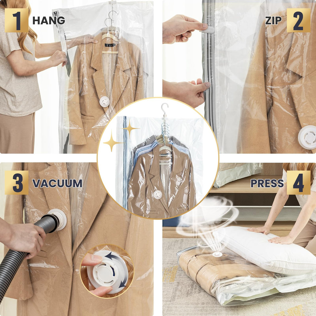 TAILI Hanging Vacuum Storage Bags for Clothes - 6 Pack Space Saver Bags