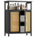 HITNET Bamboo Bathroom Storage Cabinet with Rattan Doors - Black