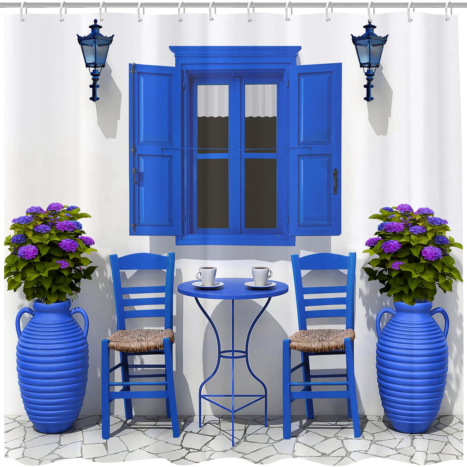 Jolof Store Greek Landscape Shower Curtain – Waterproof Polyester with Hooks