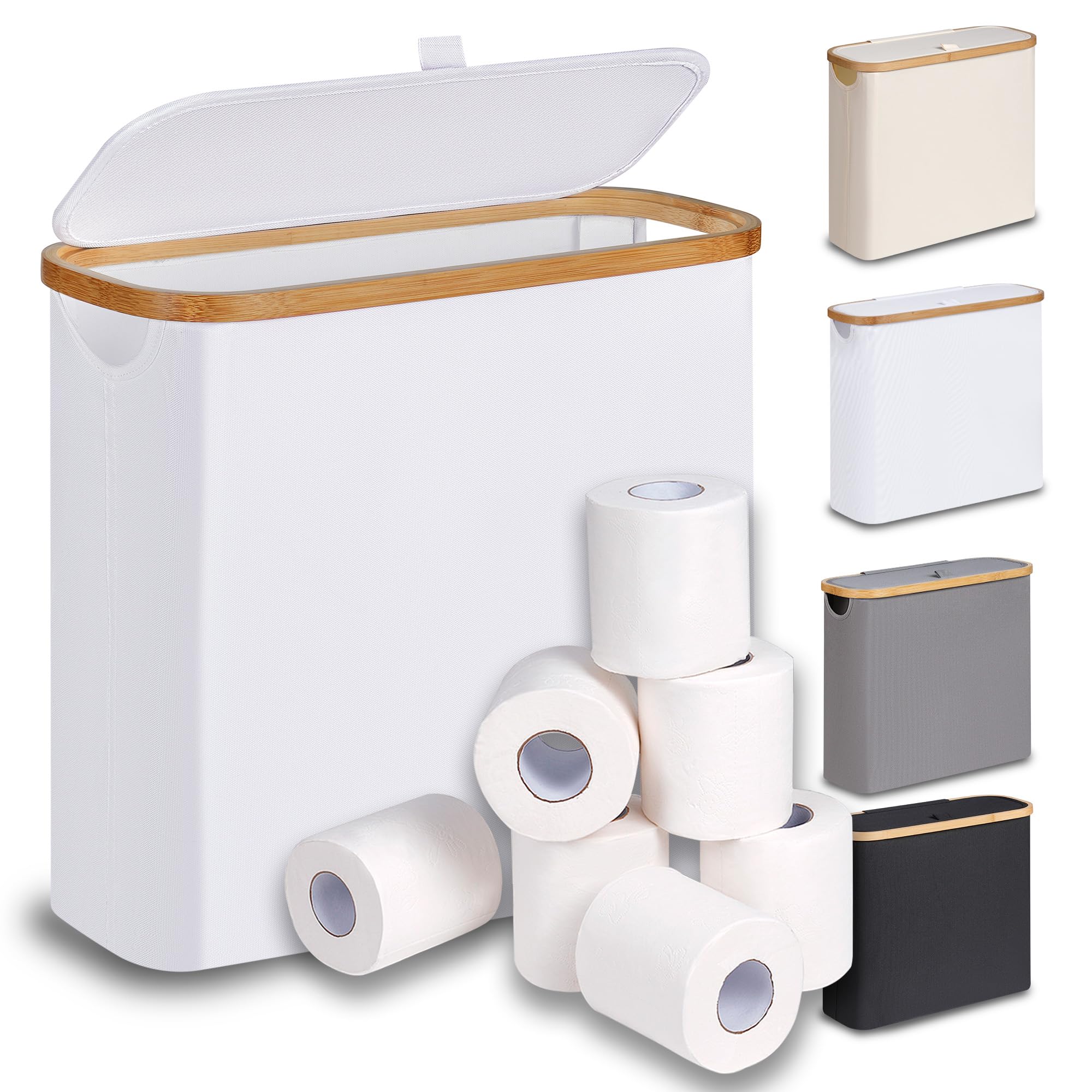 efluky Bamboo Toilet Paper Storage Basket with Lid – Holds 9-12 Rolls