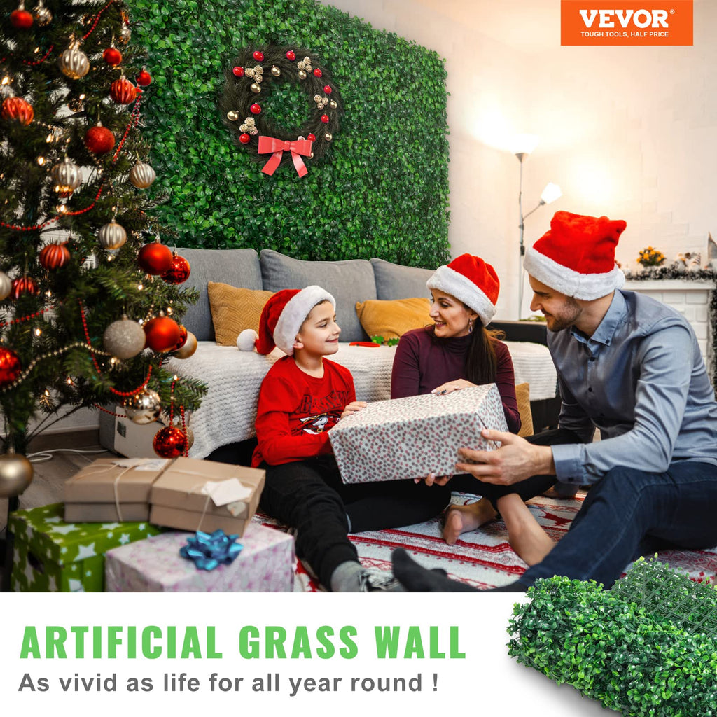VEVOR Artificial Boxwood Hedge Wall Panels - 24x16 UV Grass Backdrop, 12 Pack