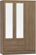 Seconique Nevada 3 Door 2 Drawer Mirrored Wardrobe - Rustic Oak