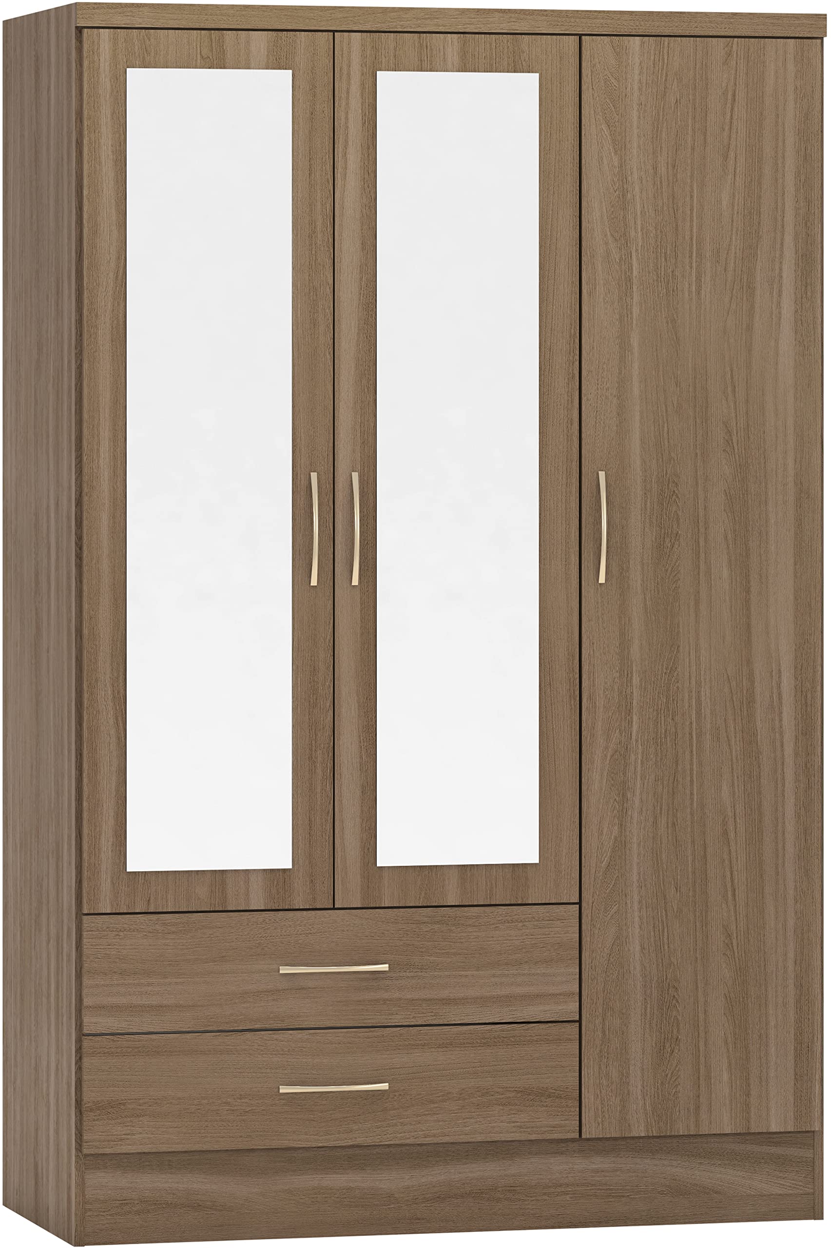 Seconique Nevada 3 Door 2 Drawer Mirrored Wardrobe - Rustic Oak