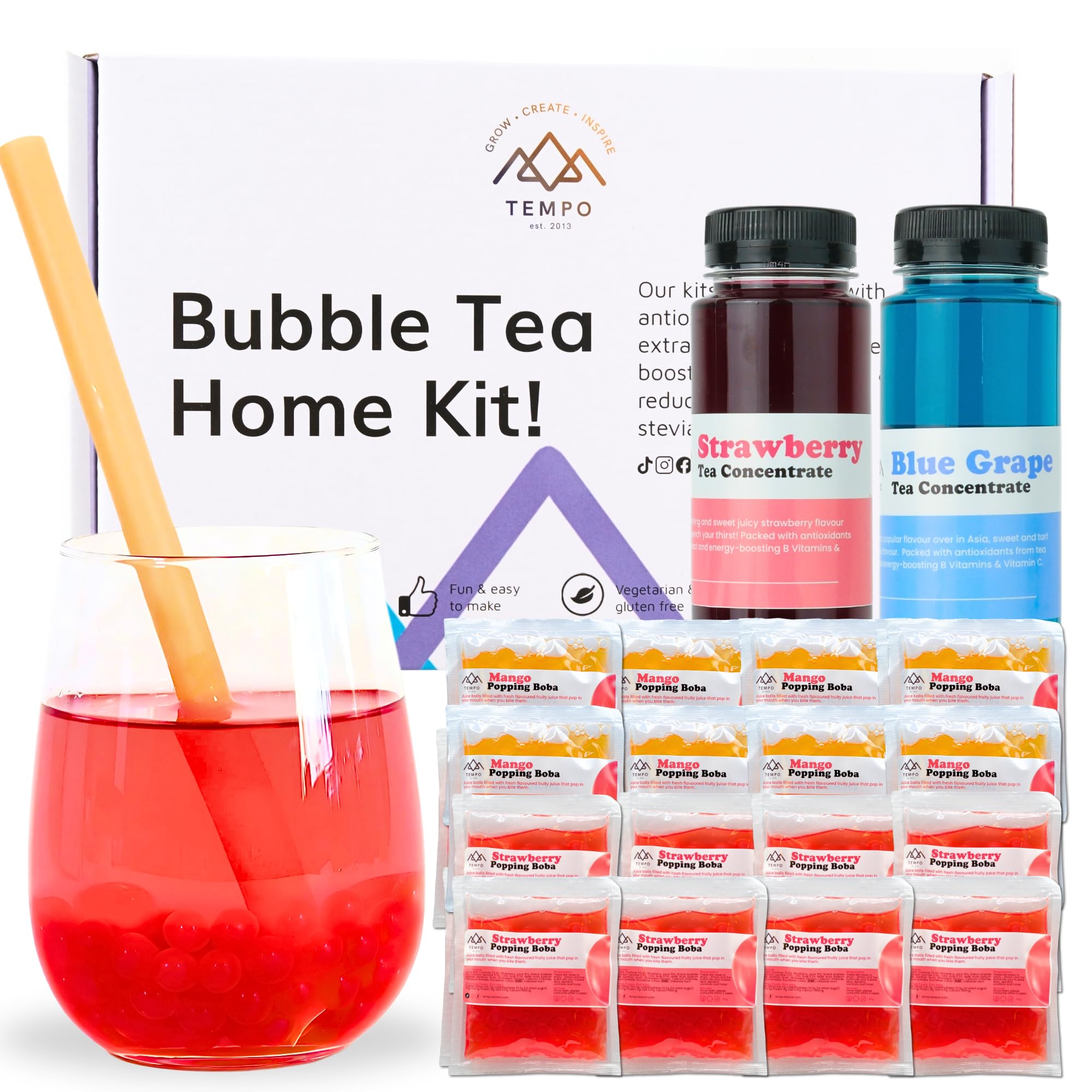 Bubble Tea Kit - 16 Servings Fruit Tea with Popping Boba