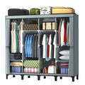 LOEFME Portable Canvas Wardrobe | 4-Column Heavy-Duty Fabric Closet - Grey