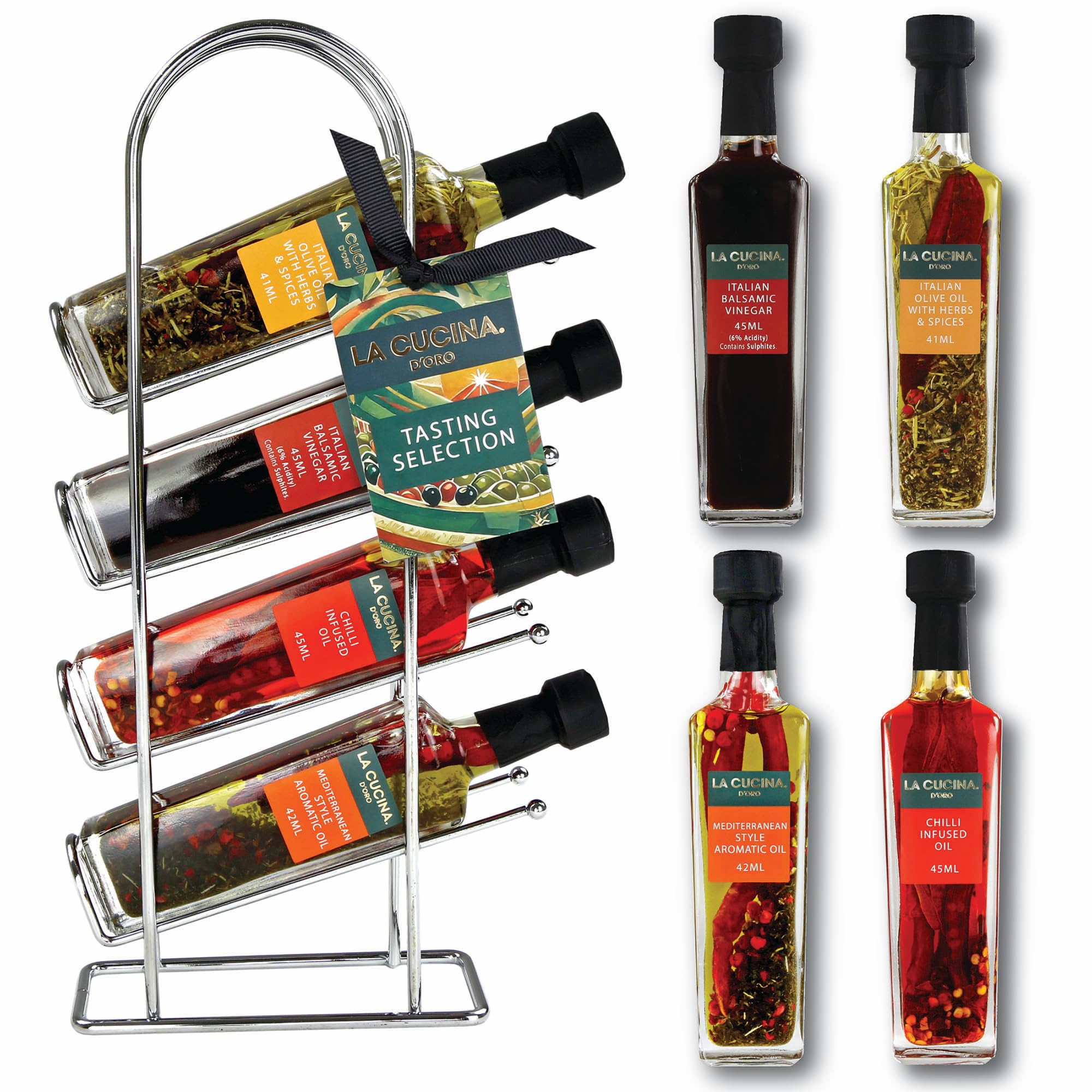 Kimm & Miller Italian Olive Oil & Vinegar Gift Set with Metal Rack