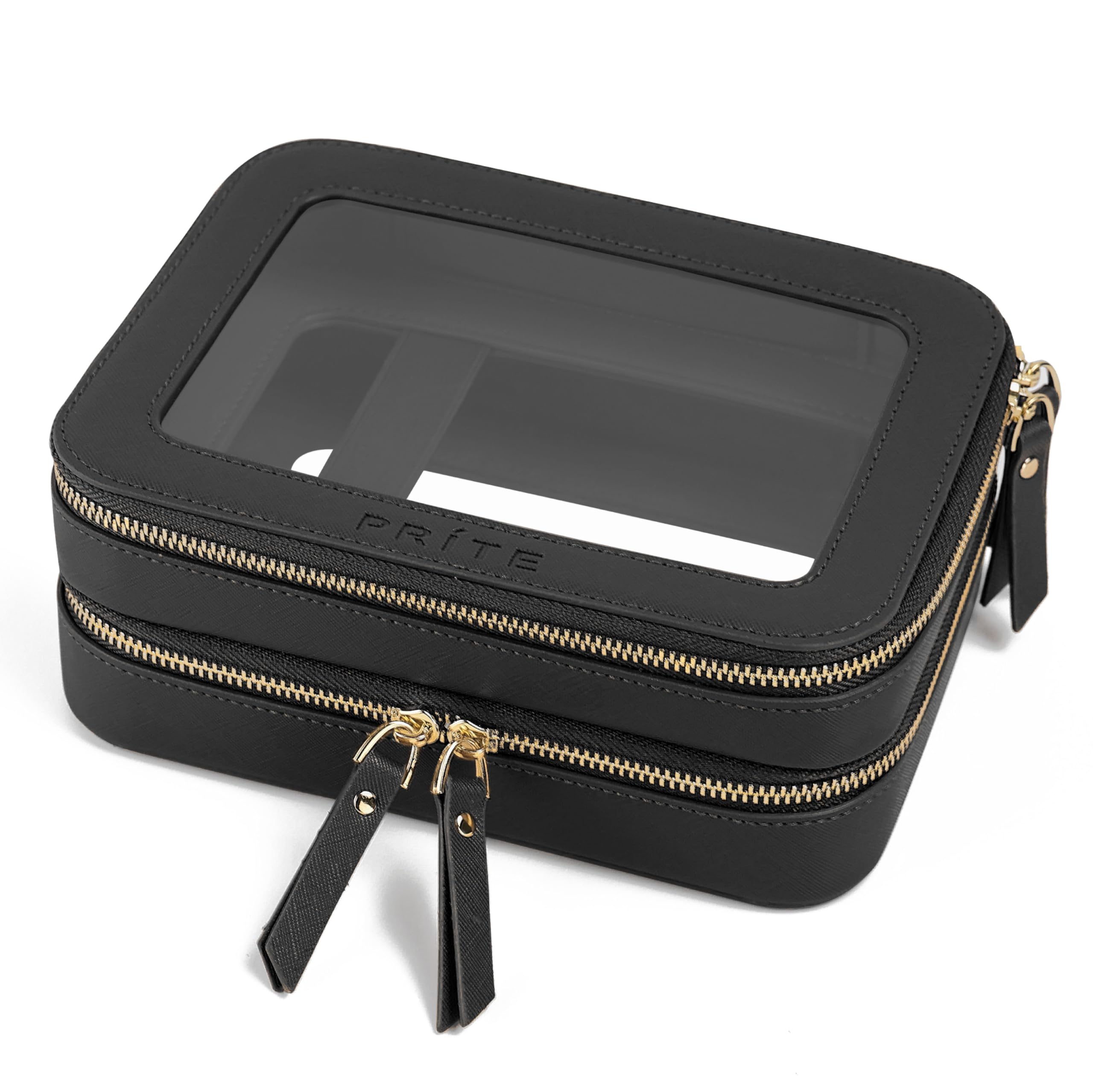Prite Large Clear Makeup Bag | Double Sided Travel Toiletry Case - Black