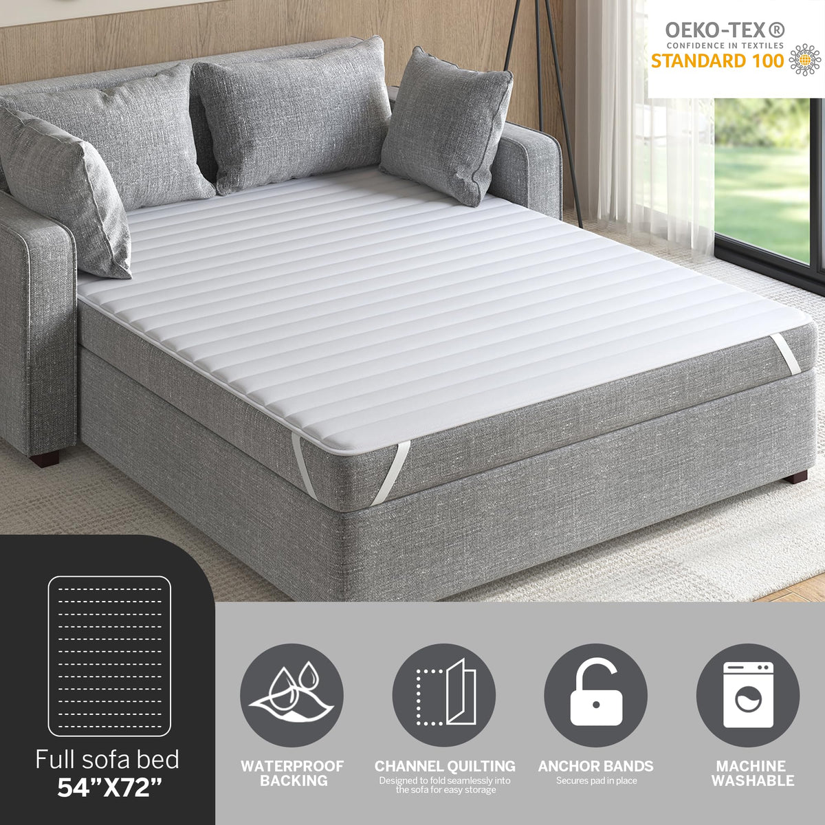 Madison Park Essentials Frisco Waterproof Sofa Bed Mattress Pad, Microfiber - All Over Elastic Mattress Protection Cover, Full 54x72", White - image 4