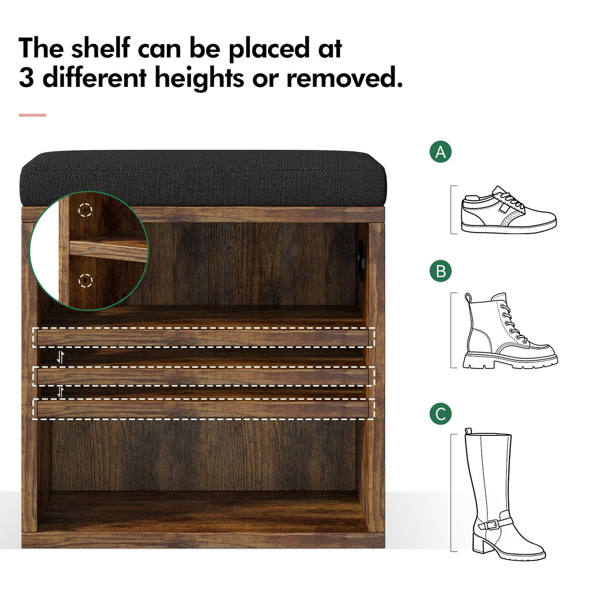 FUBHOMEY 2 Tier Small Shoe Hallway Storage Bench Rustic Brown EFHXD01H - image 3