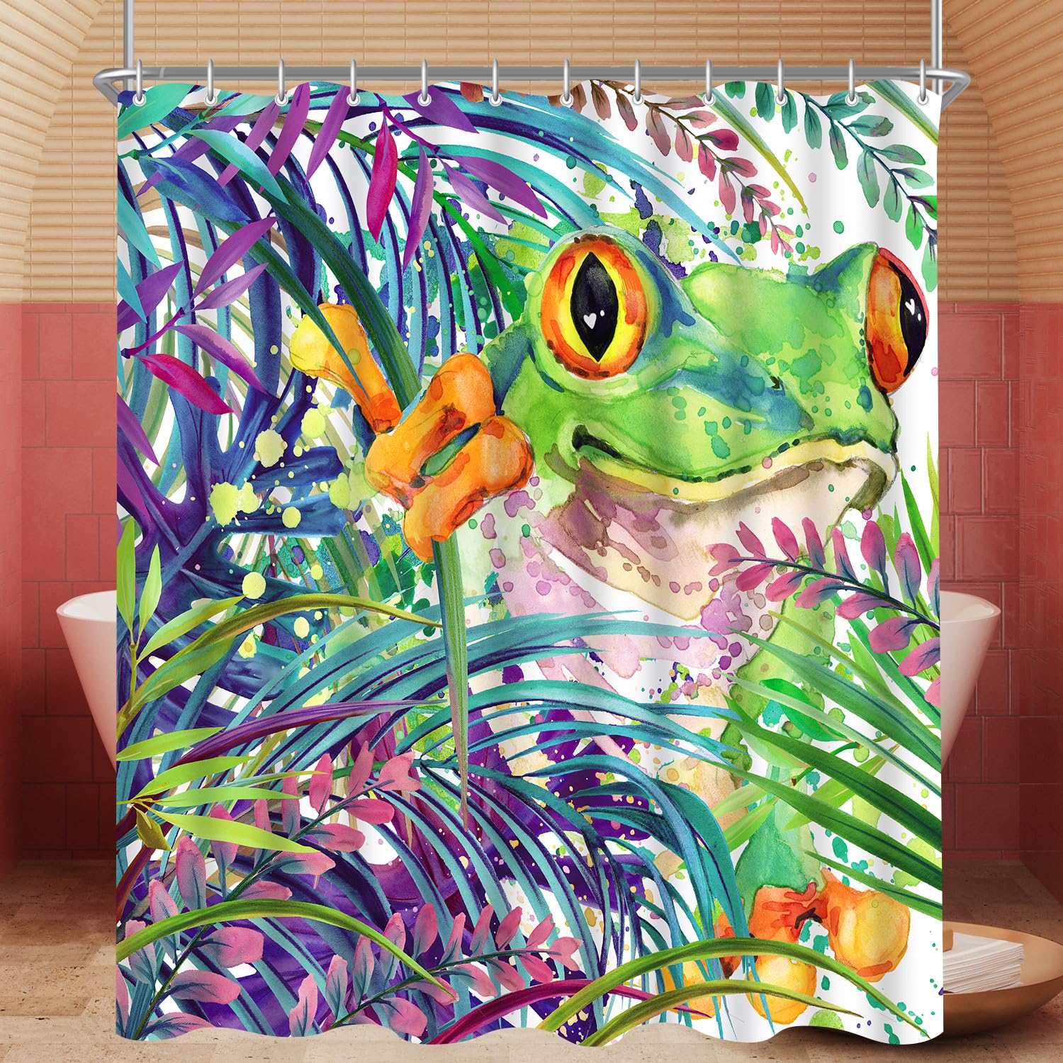 Lerores Painted Frog Shower Curtain – Extra Wide Anti-Mould Polyester