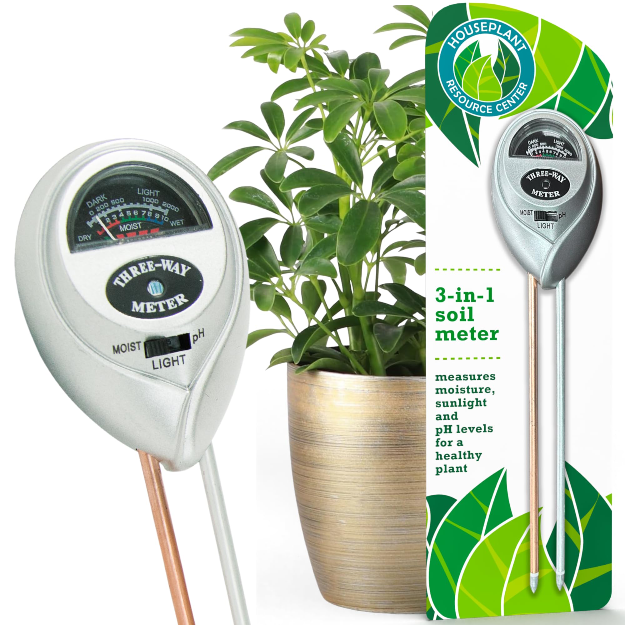 Houseplant Resource Center 3-in-1 Soil Moisture, Light & pH Meter