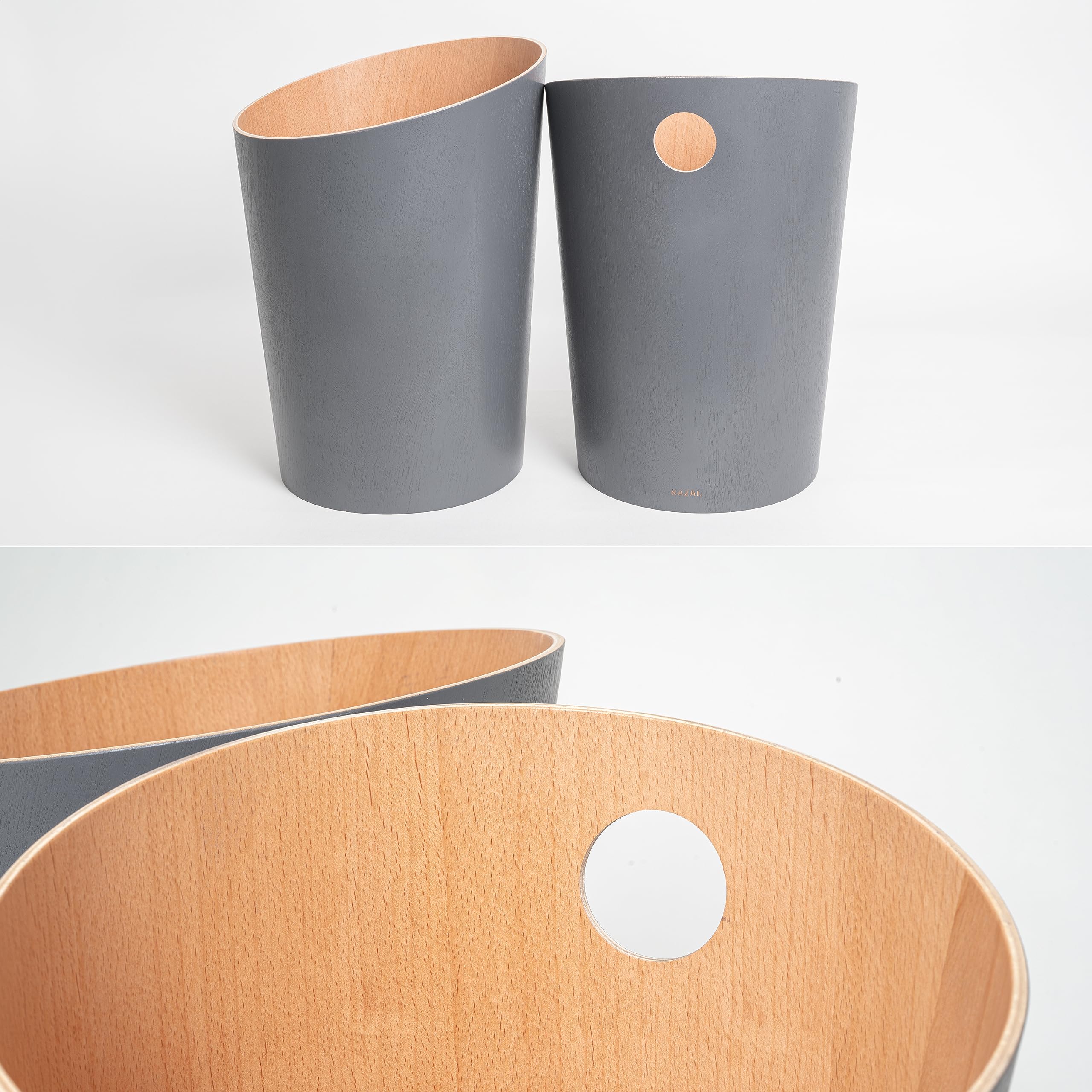 Kazai Bennet Real Wood Veneer Paper Bin – Oak Minimalist Waste Basket