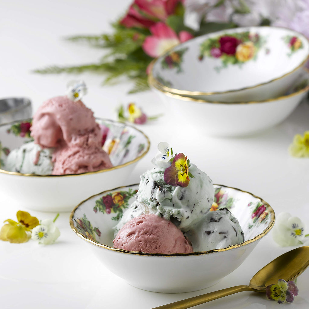 Royal Albert Old Country Roses 4-Piece Bowl Set | Fine Bone China & Gold