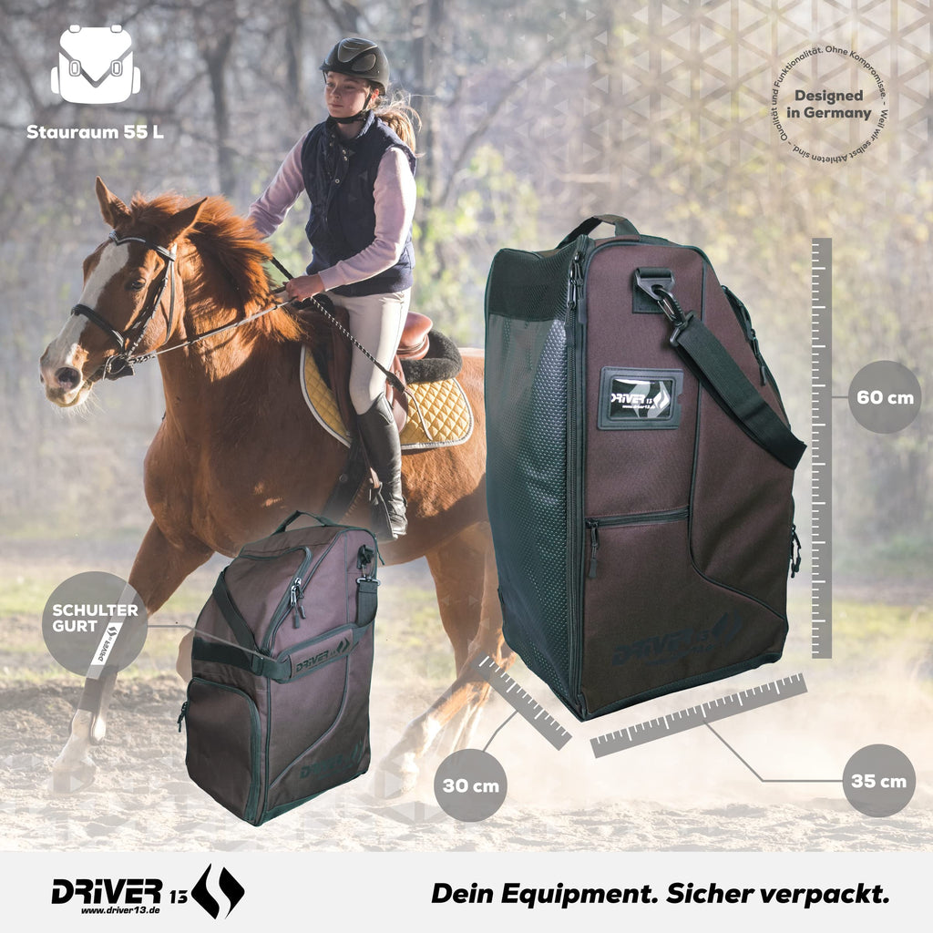 Driver13 Deluxe Riding Boot Bag with Helmet Compartment - Brown