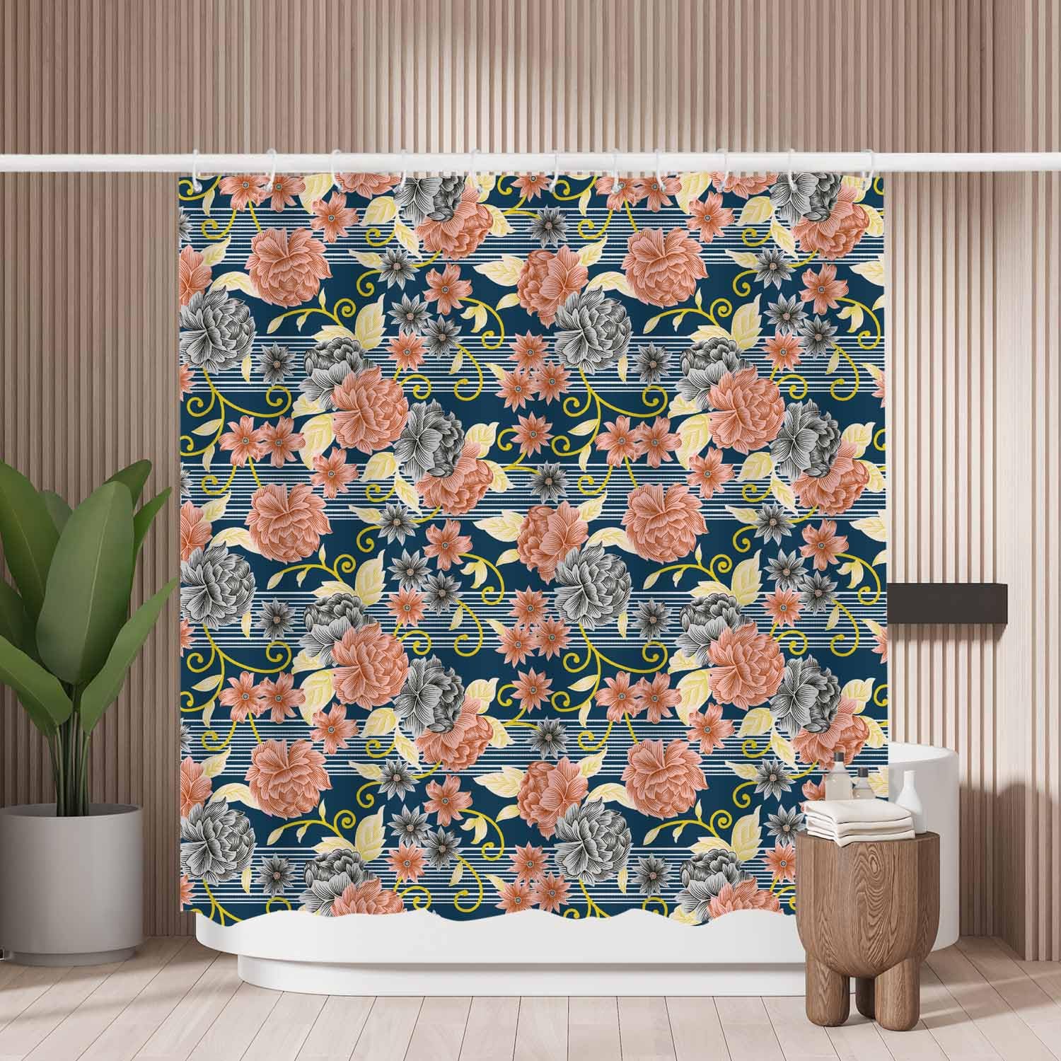 Woutay Floral Shower Curtain – Mold Resistant Waterproof Fabric, 180x180cm