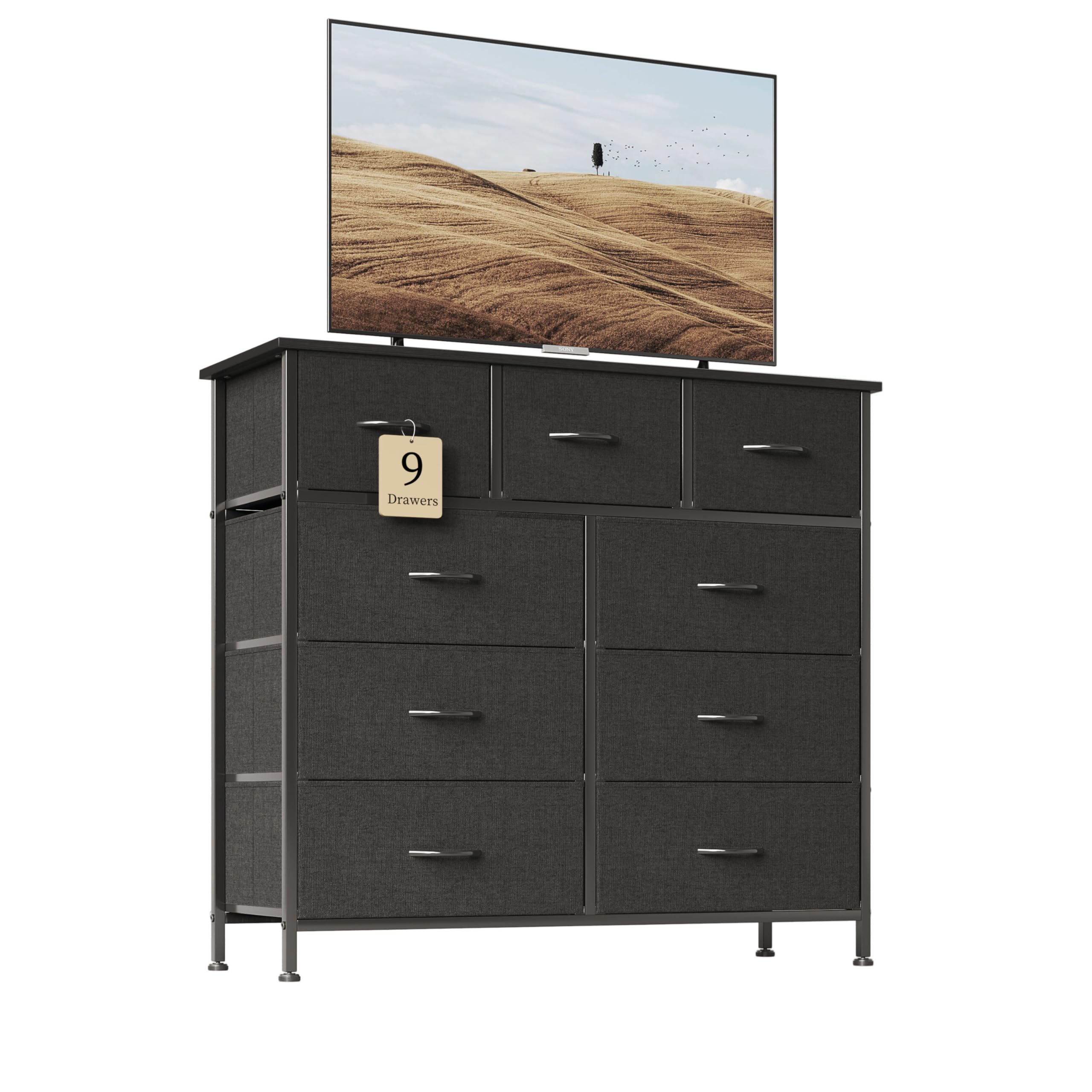 Flrrtenv 9-Drawer Fabric Dresser | Modern Tall Storage Unit with Wood Top