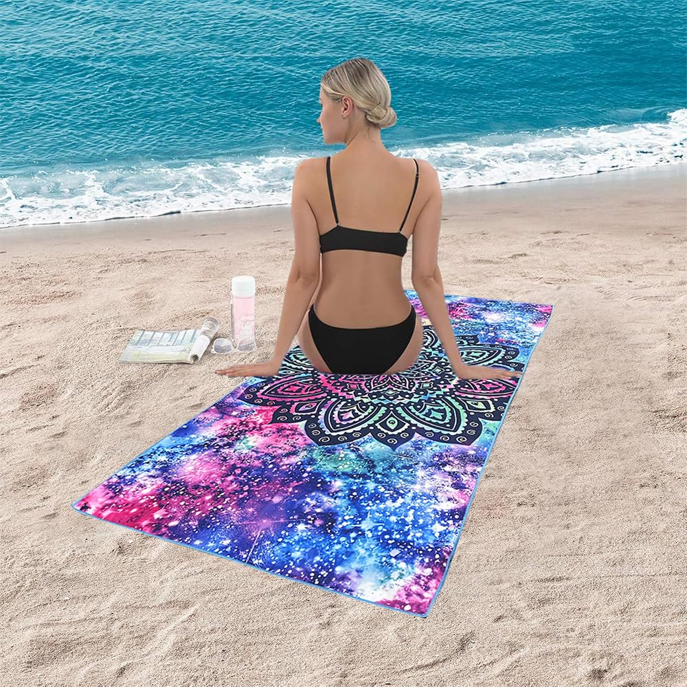 Microfibre Beach Towel 71"X32" Quick Dry Lightweight 2 Pcs Sand Free Extra Large Thin Towels Travel Essentials For Adults Womens Swim Bath - image 4