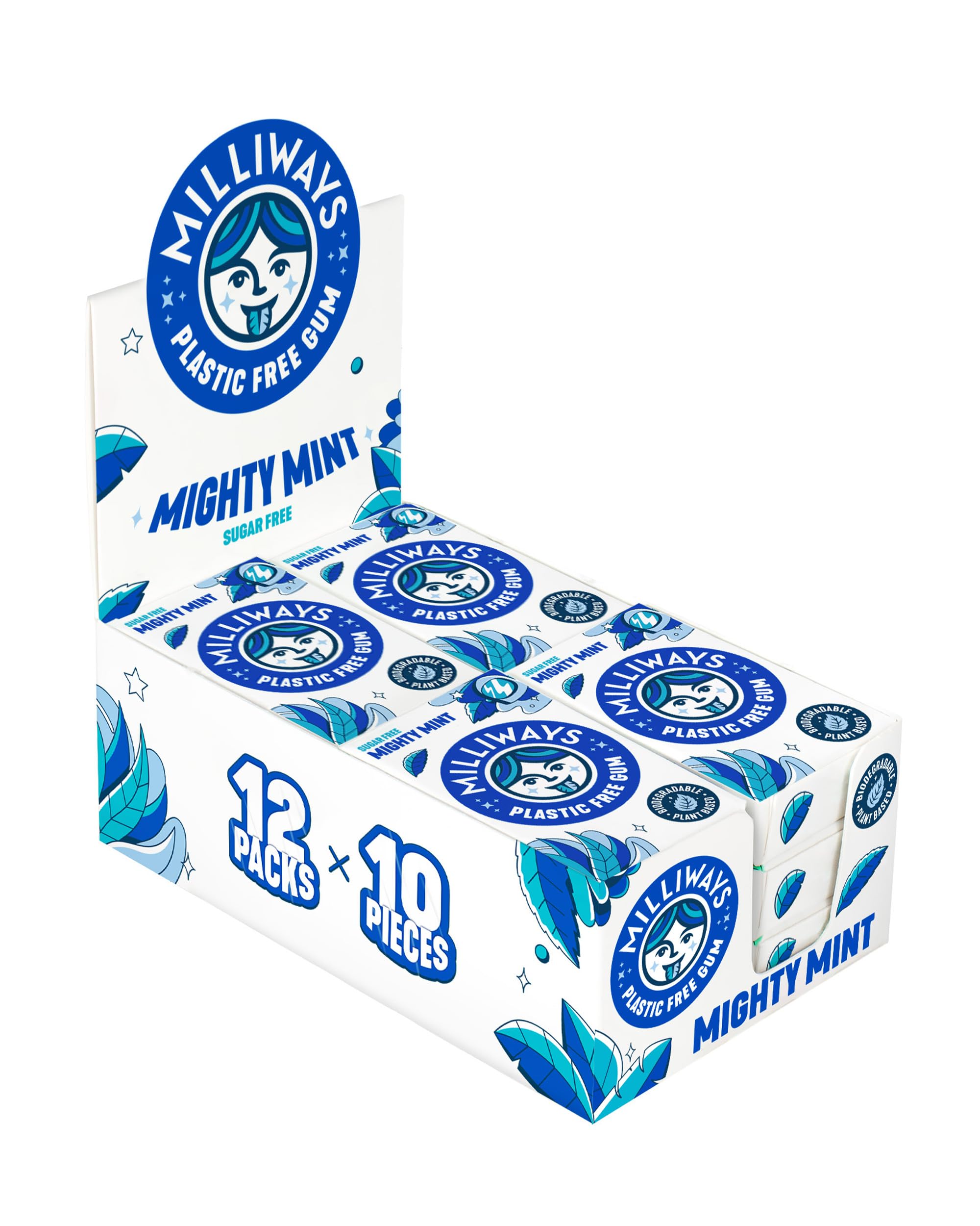 Milliways Mighty Mint Natural Chewing Gum | Plastic-Free & Sugar-Free | 12 Packs