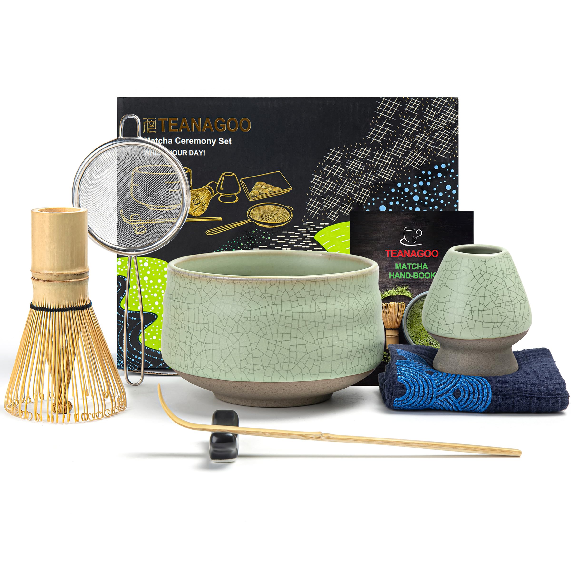 TEANAGOO 7-Piece Matcha Tea Set – Ceramic Bowl and Bamboo Whisk Kit