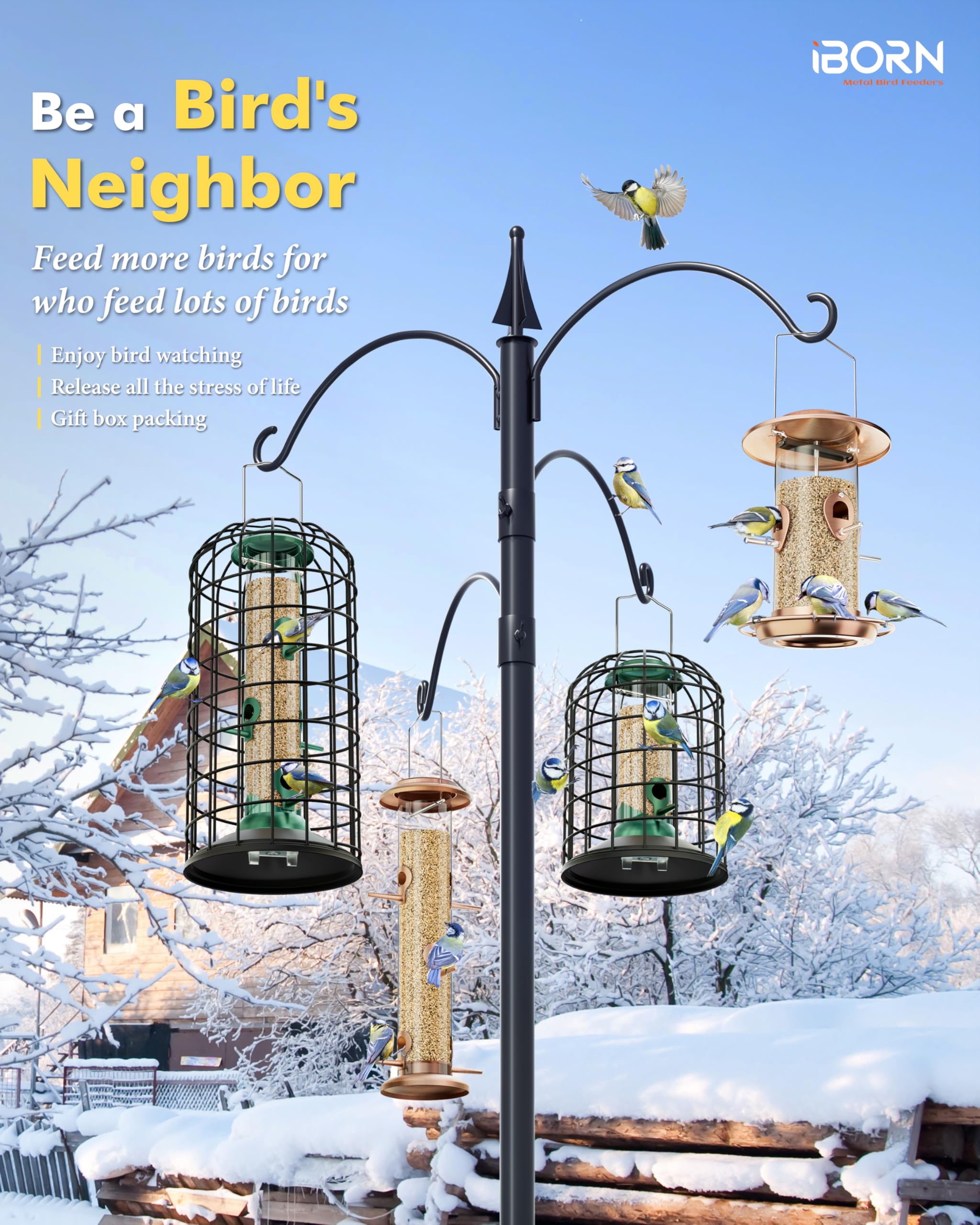 iBorn Squirrel Proof Bird Feeder – Heavy Duty Metal Hanging Cage, 14 Inch