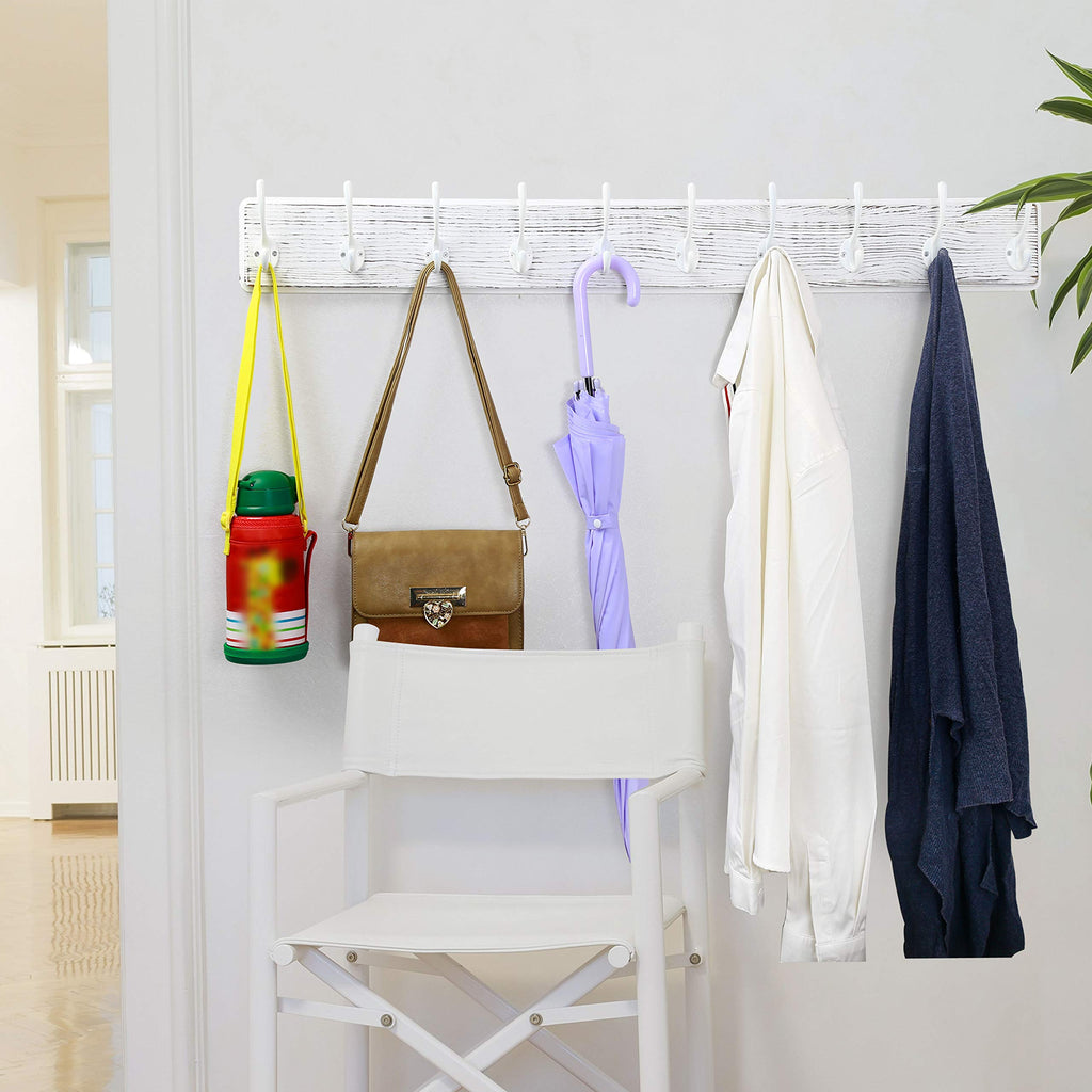 WEBI 98cm Wood Wall Mounted Coat Rack | 10 Heavy Duty Hooks, 2 Pack