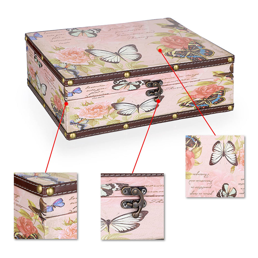 SUMNACON Vintage Treasure Storage Box with Latch 27.2*21.5*9.4cm, Butterfly - image 4