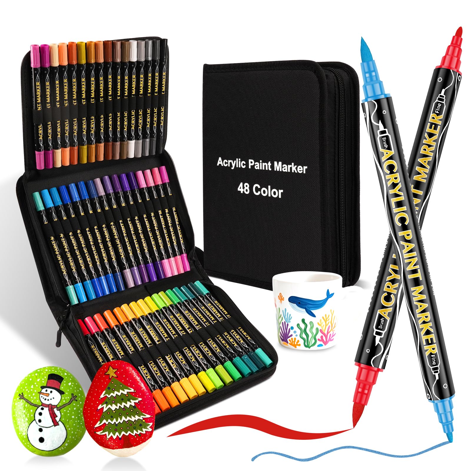 48 Acrylic Paint Pens | Dual-Tip Markers for Rock Painting