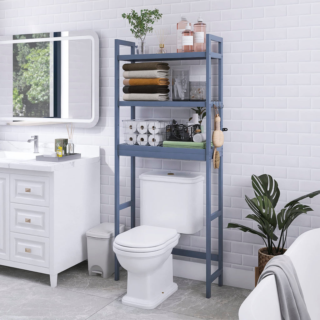 SMIBUY Bamboo Over-The-Toilet Storage Rack | 3-Tier Adjustable Shelf - Grey