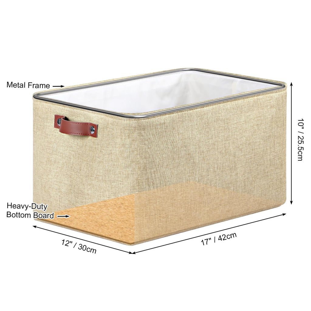 Syeeiex Large Storage Baskets for Shelves with Leather Handle, 3 Pack Fabric Stoarge baskets for Organizing Home, Toys, Office, Clothes Natural