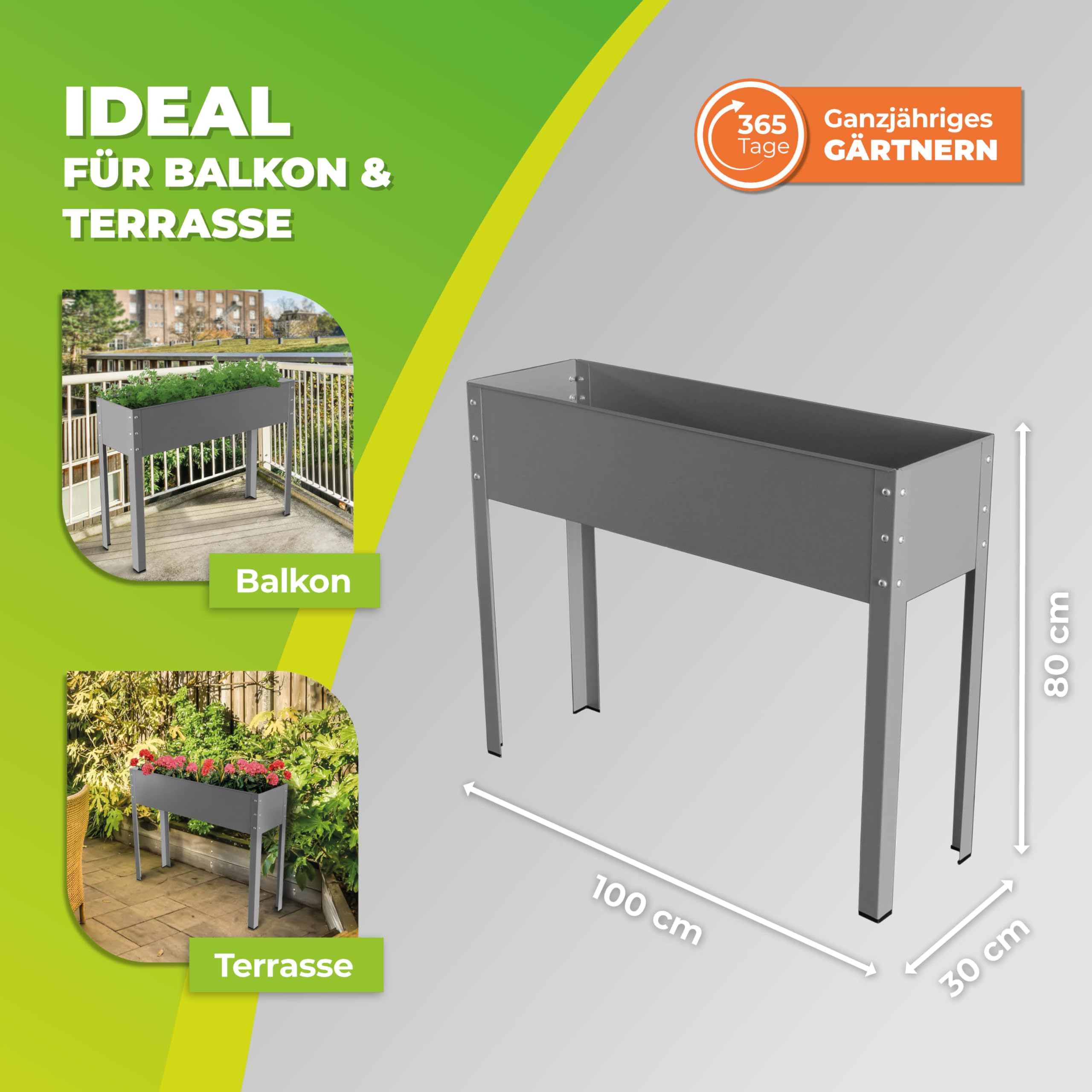 Bio Green Freising Metal Raised Planting Bed – Grey Galvanized Steel