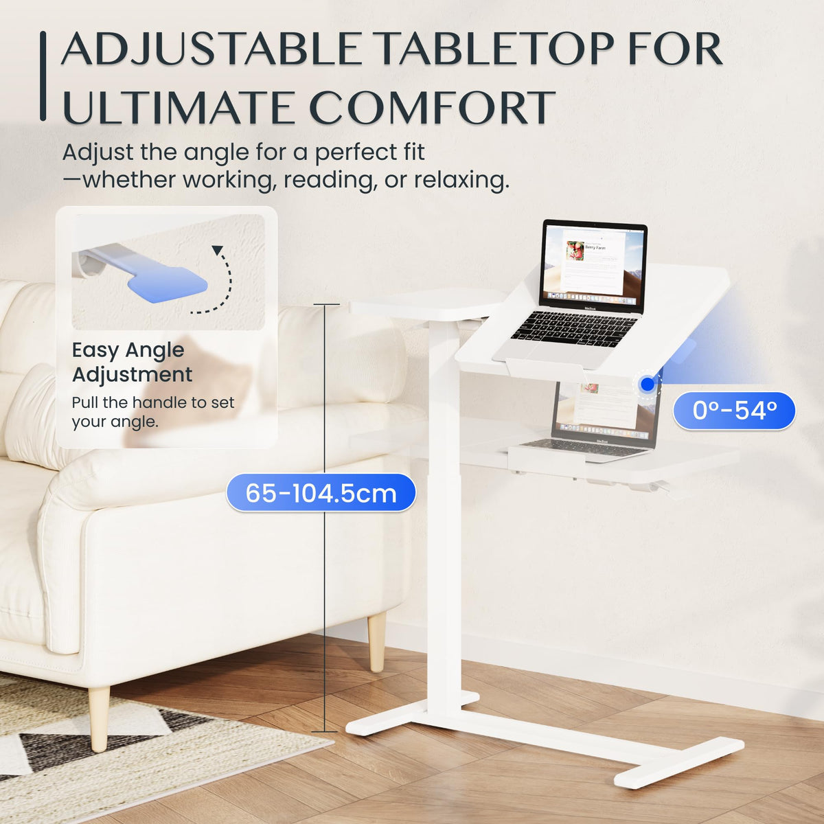FLEXISPOT Overbed Table with Wheels, Adjustable Height Bedside Table with Tilting Tabletop, Rolling Laptop Desk for Bed Sofa - image 4
