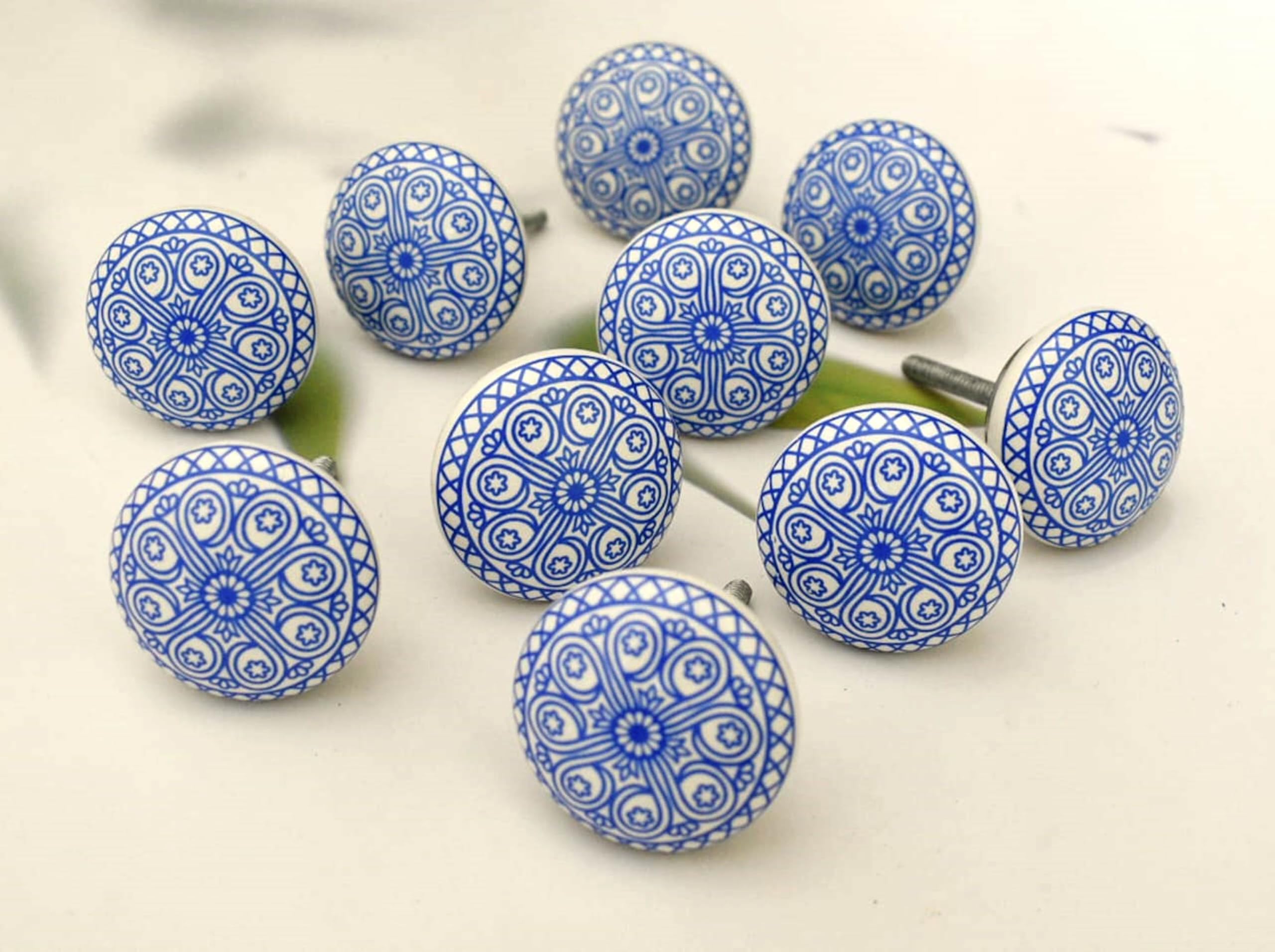 ARTISNO Blue Ceramic Knobs | Handmade Pottery Cabinet Pulls | Set of 10
