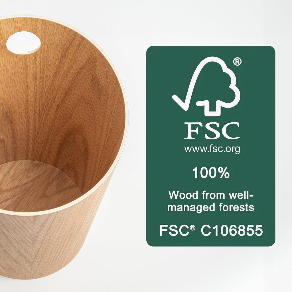 Kazai Bennet Real Wood Veneer Paper Bin – Oak Minimalist Waste Basket