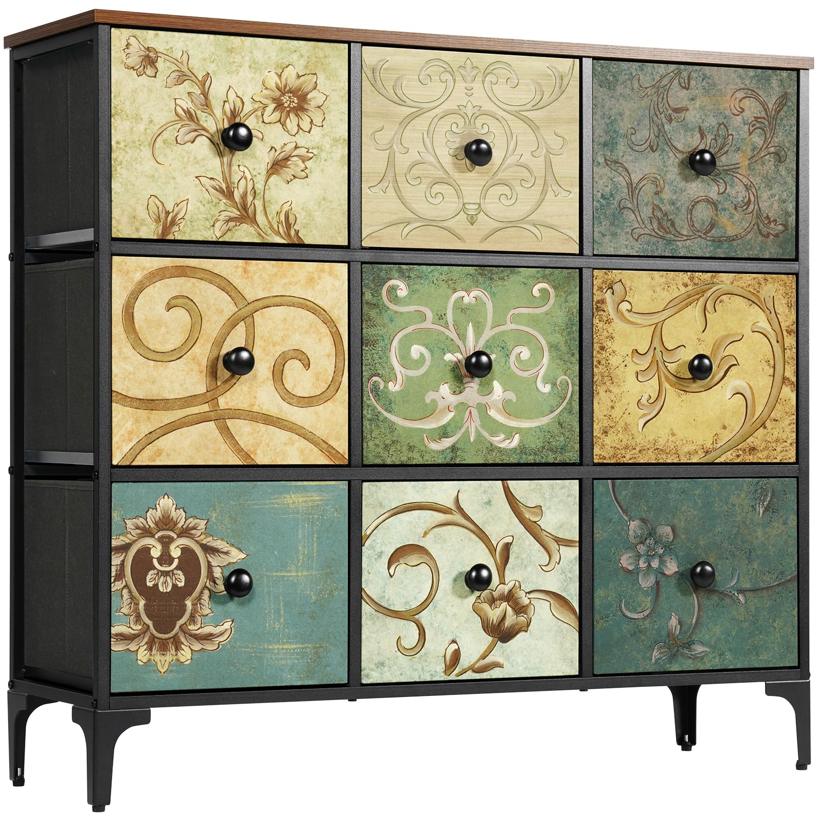 LYNCOHOME 9 Drawer Bedroom Dresser | Wooden Top Storage Chest