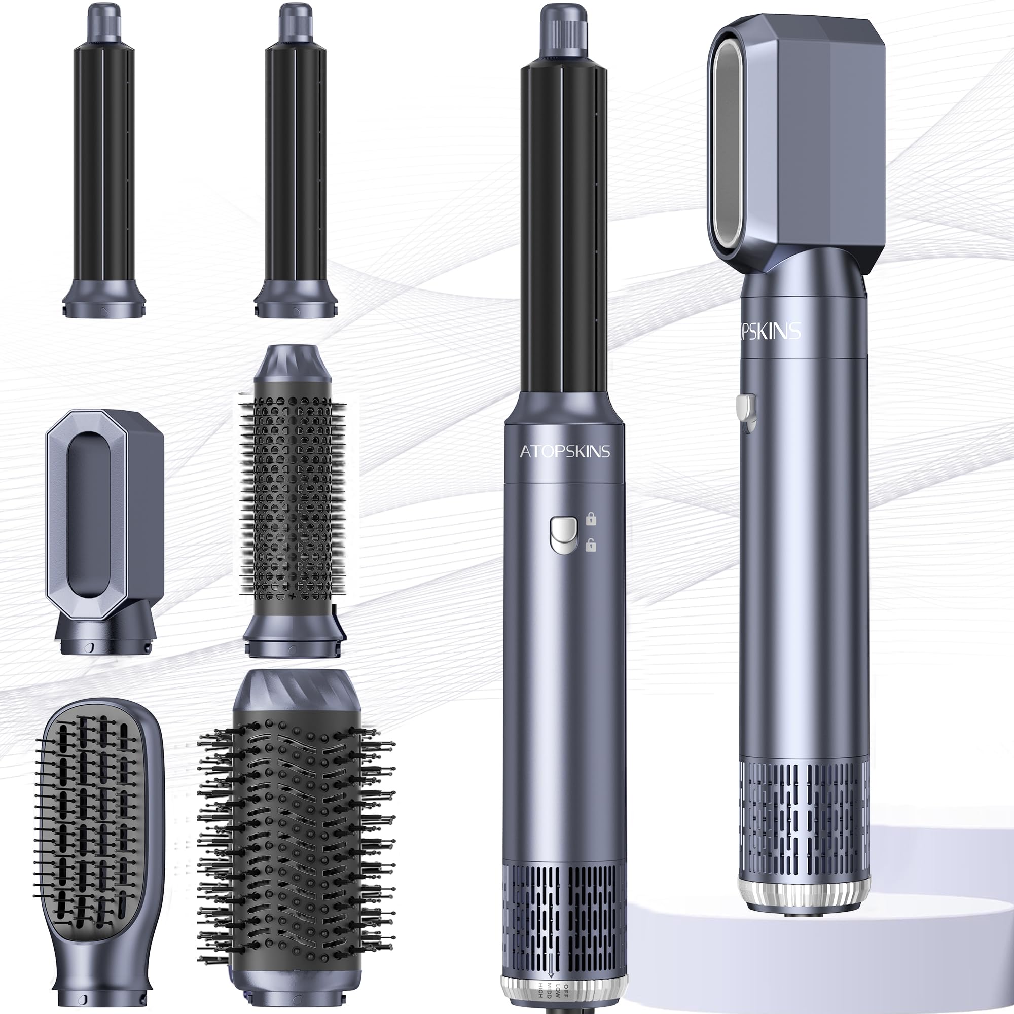 Atopskins 6-in-1 Air Styler – 1000W Negative Ionic Hair Dryer Brush Set