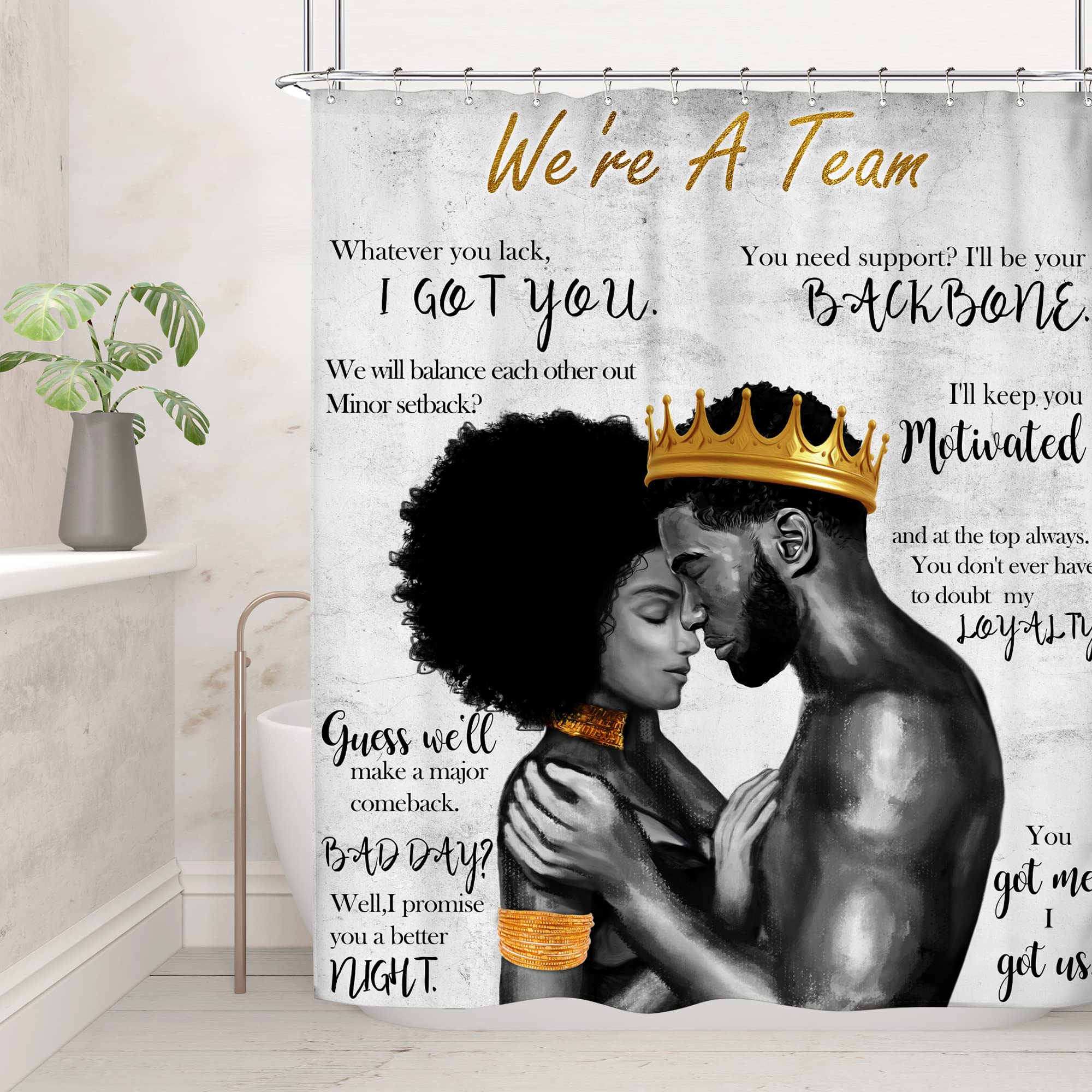 Jolof Store African American Shower Curtain | Black King & Queen – 60x72