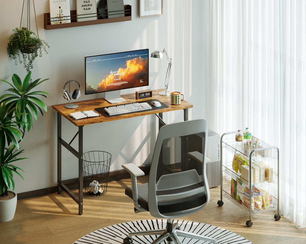 Xyphren 80cm Desk, Small Computer Desk for Home Office, Study Writing Table for Bedroom Living Room, Easy Assembly Metal Frame Industrial Style Brown
