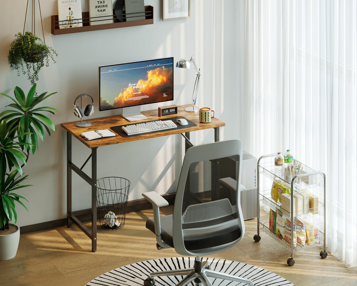 Xyphren 80cm Desk, Small Computer Desk for Home Office, Study Writing Table for Bedroom Living Room, Easy Assembly Metal Frame Industrial Style Brown