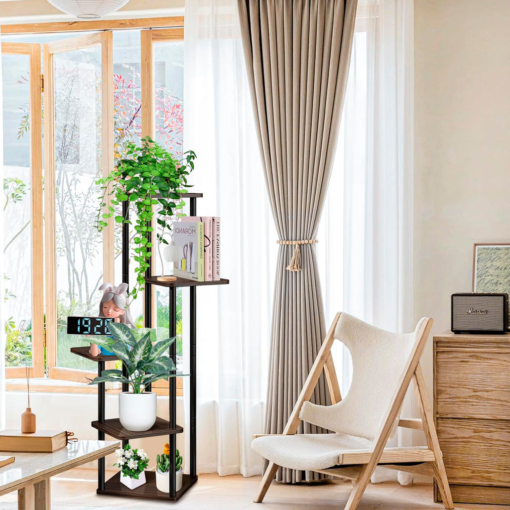 VASZOLA 5 Tier Wood Plant Stand – Tall Metal Indoor Outdoor Rack